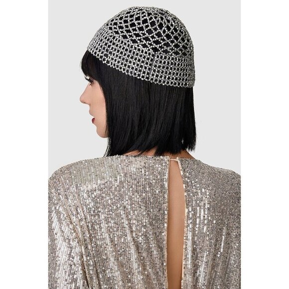 1920s Beaded Flapper Headpiece Silver Elastic Gatsby Costume Accessory main image 4